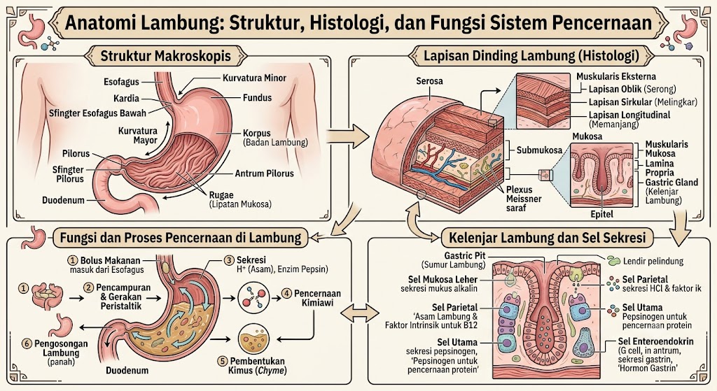 Anatomi Lambung: Struktur, Histologi, dan Fungsi Sistem Pencernaan