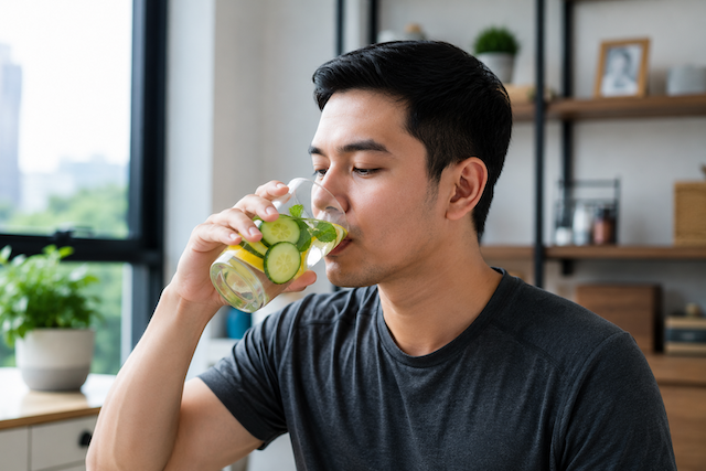 seorang pria minu infused water